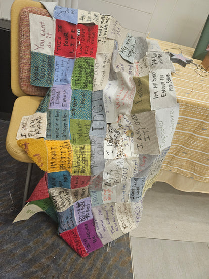 Bed of Lies - quilt (work in progress during ArtPrize) by Nicole Coman & Tricia Zeno