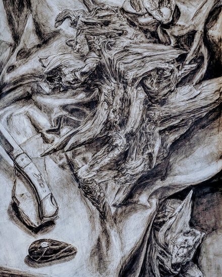 Still Life of Driftwood, Rocks, and a Knife. by Evan Grimminck