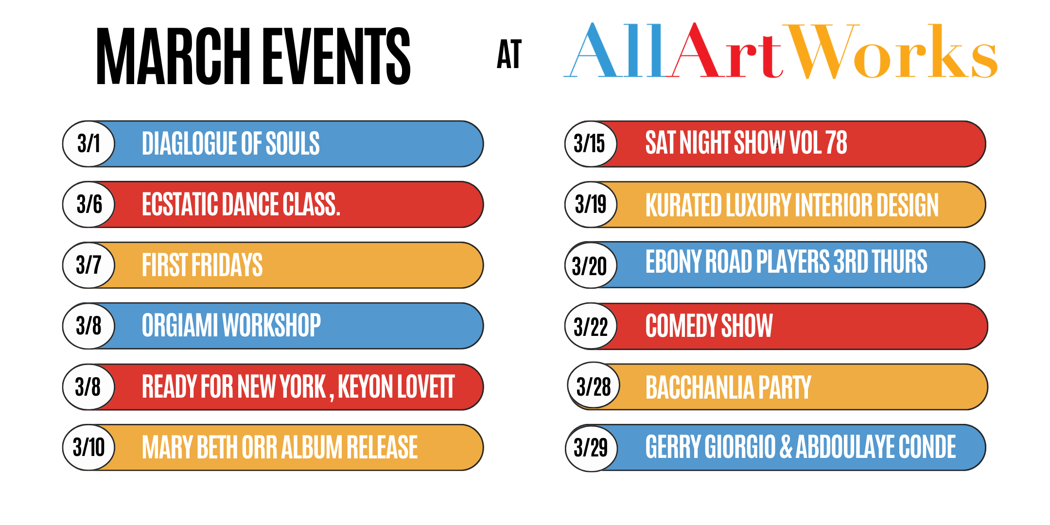 Upcoming Events at AllArtWorks